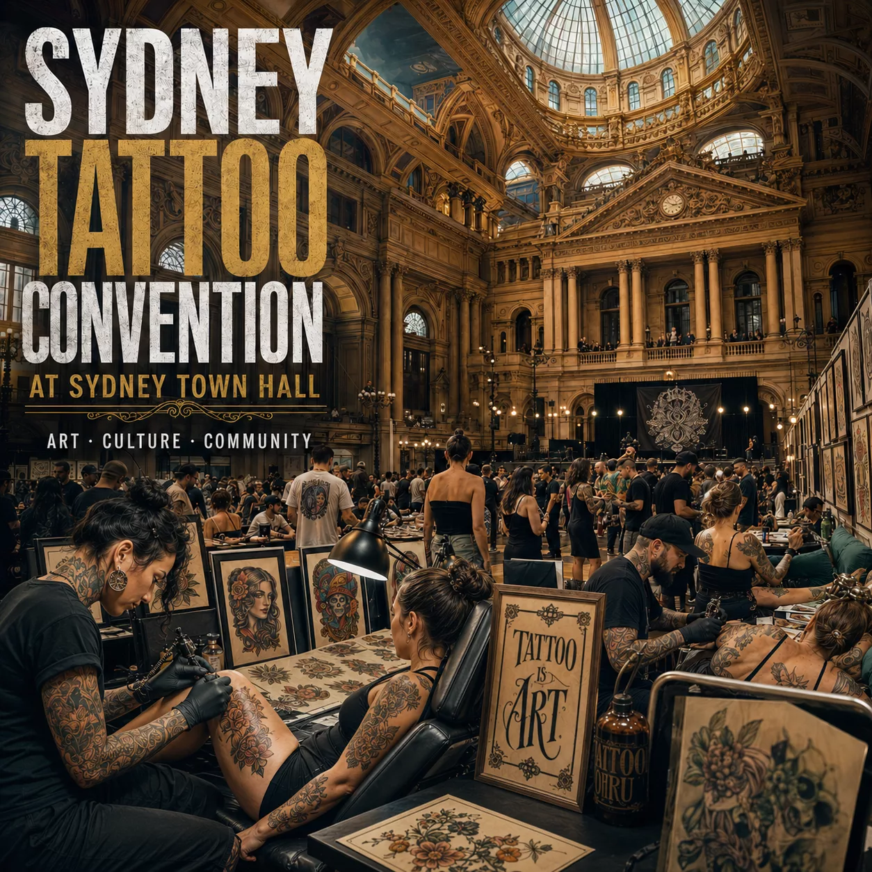 Tatuaż jako sztuka. Sydney Tattoo Convention 2026 w zabytkowym ratuszu.